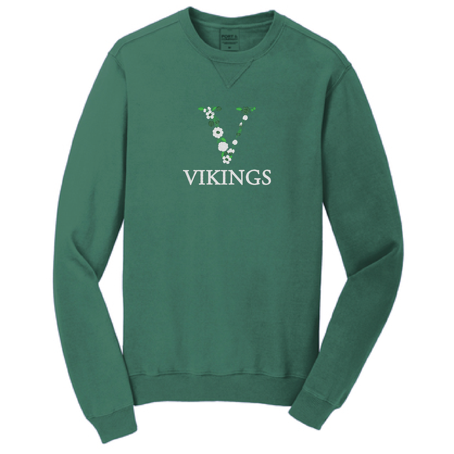 Valparaiso | Embroidered Floral Vikings Crewneck Sweatshirt - Nottingham Embroidery