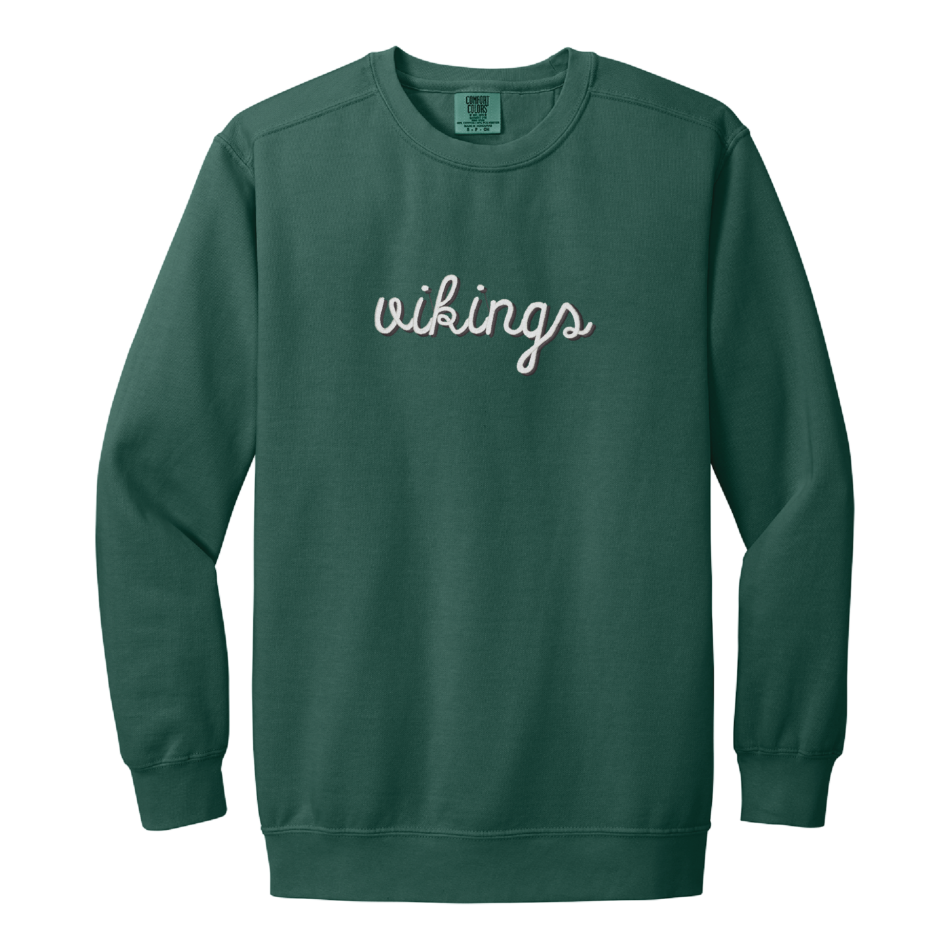 Valparaiso | Embroidered Vikings Script Crewneck - Nottingham Embroidery