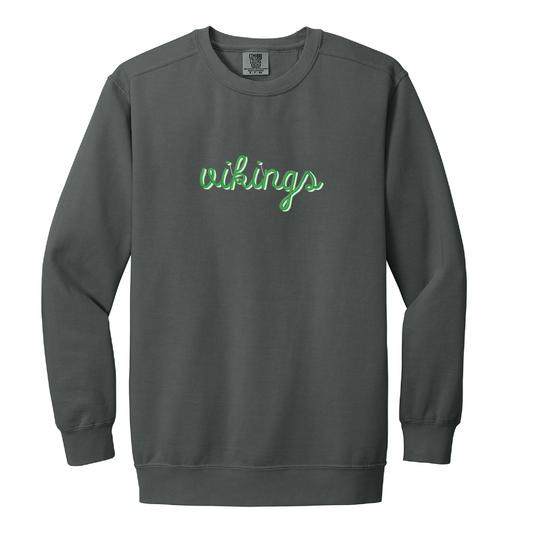 Valparaiso | Embroidered Vikings Script Crewneck - Nottingham Embroidery