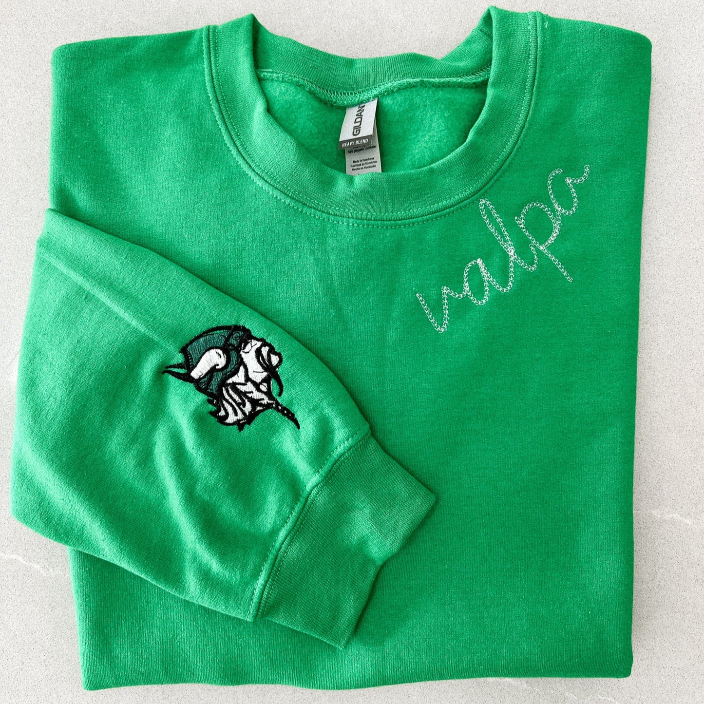 Valparaiso Vikings | Chain Stitched Collar Crewneck - Nottingham Embroidery