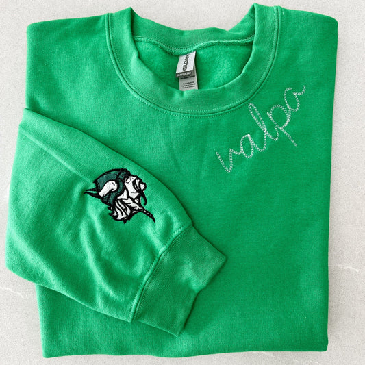 Valparaiso Vikings | Chain Stitched Collar Crewneck - Nottingham Embroidery