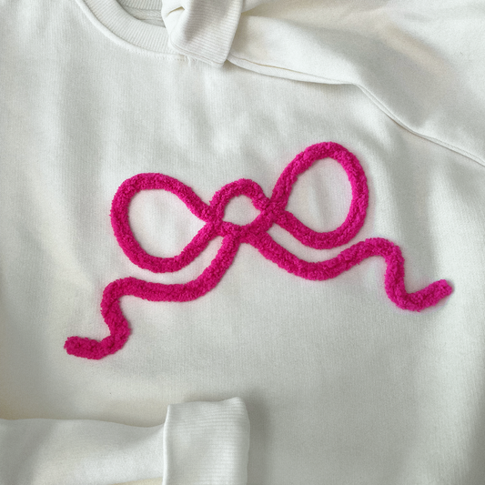 Bow Chenillé Crewneck | Embroidered Yarn Sweatshirt
