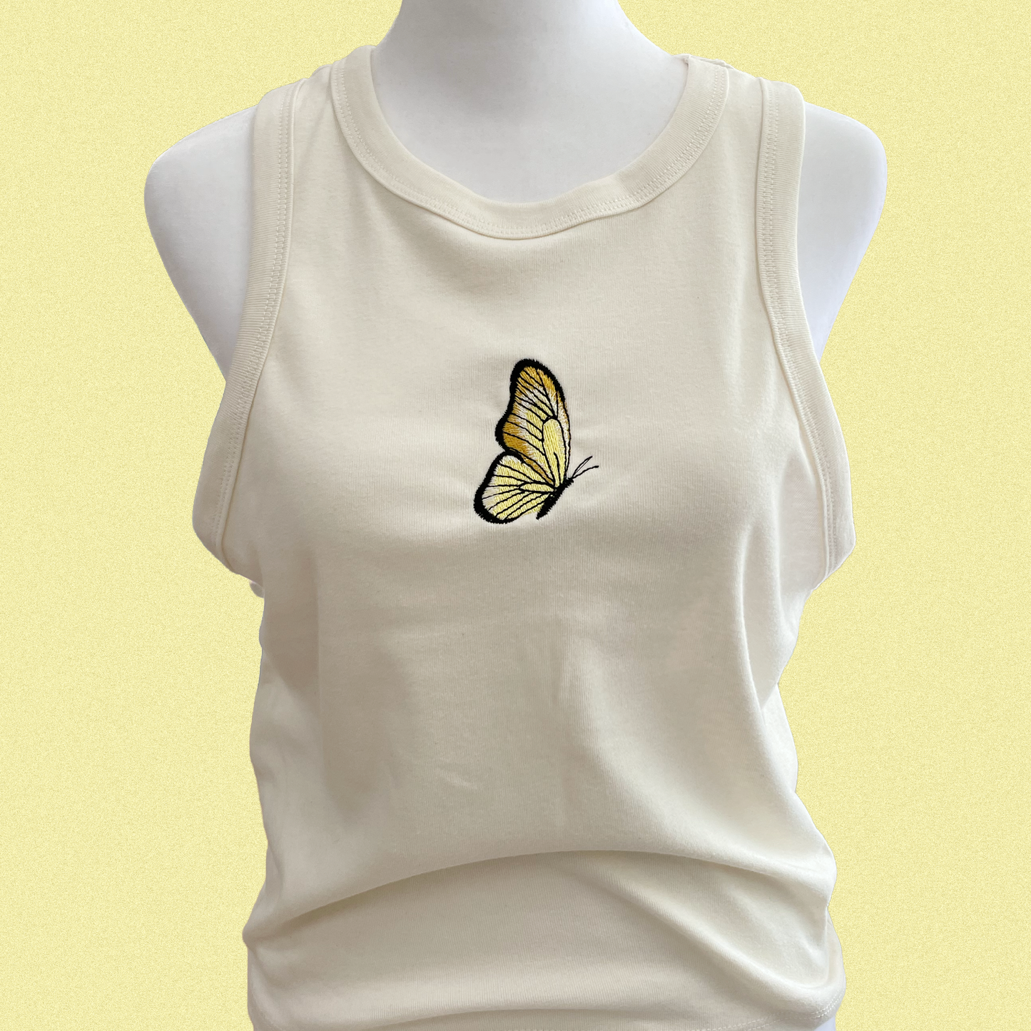 Yellow butterfly embroidered tank top