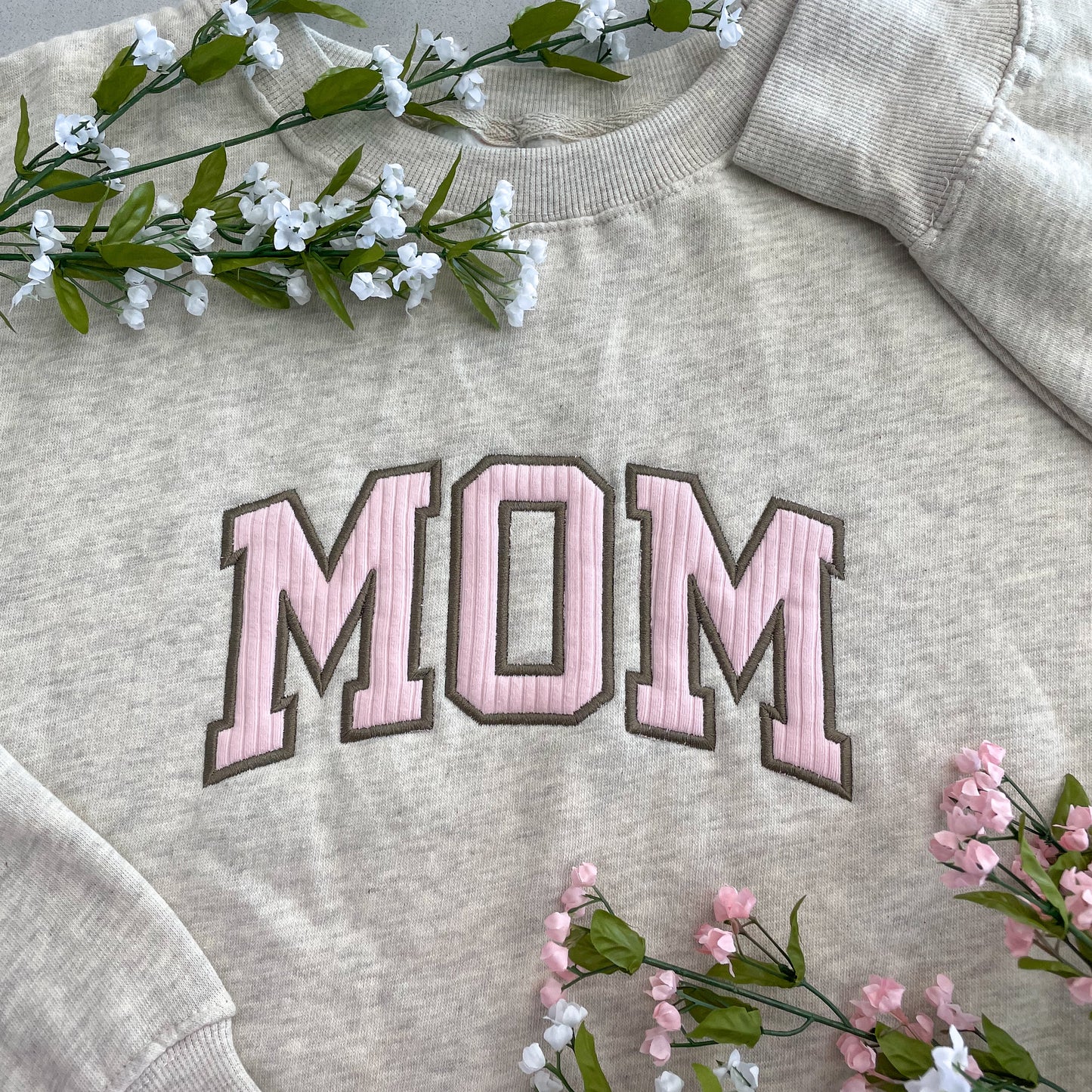 MOM + MAMA Baby Fabric Appliqué Crewneck Sweatshirt - Nottingham Embroidery