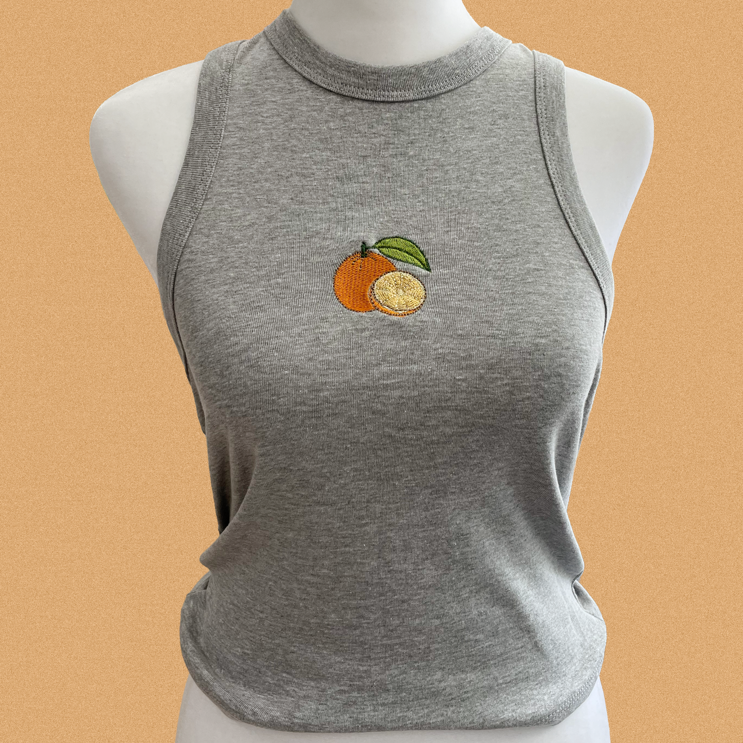 Orange embroidered tank top