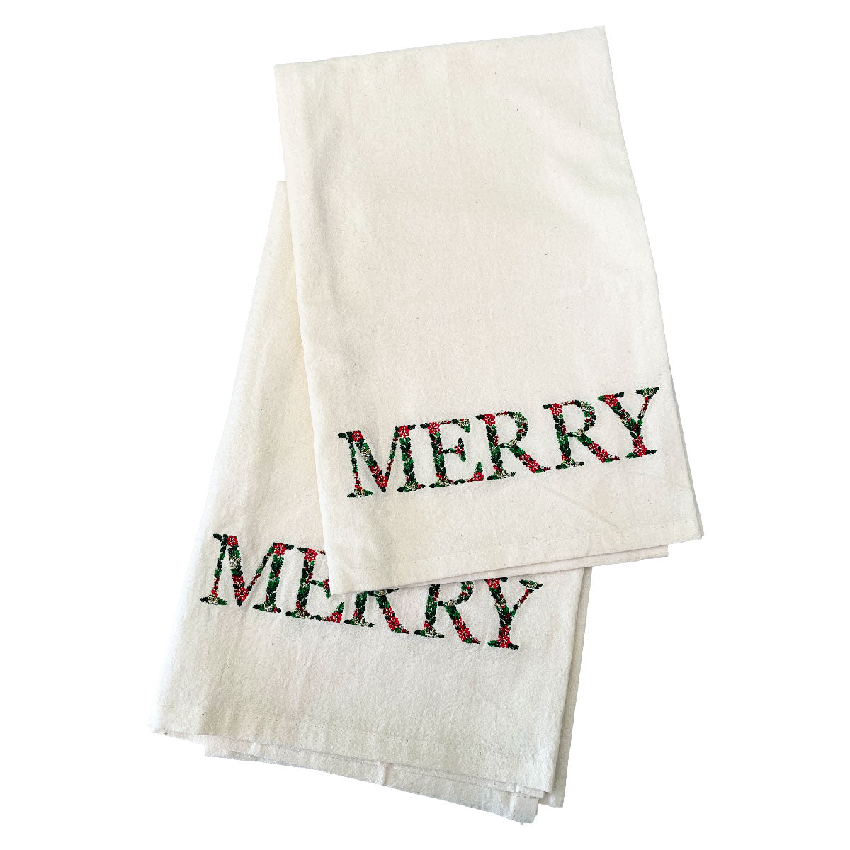 Christmas: Floral Merry Tea Towel