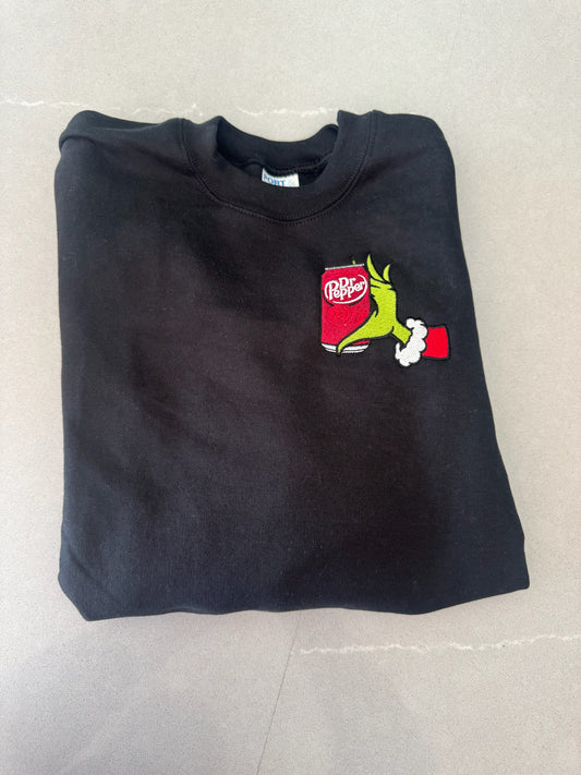 Christmas | Grinch Hand with Soda Embroidered Crewneck