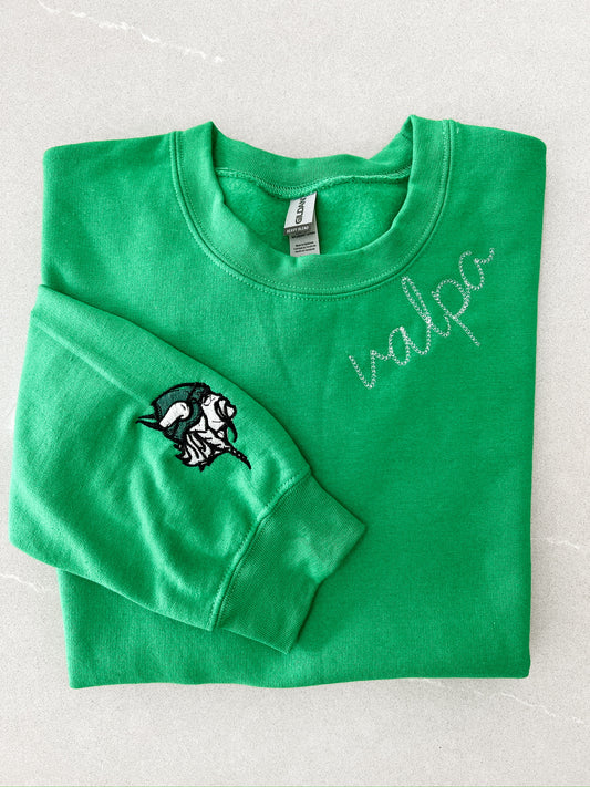 Valparaiso Vikings | Chain Stitched Collar Crewneck - Nottingham Embroidery