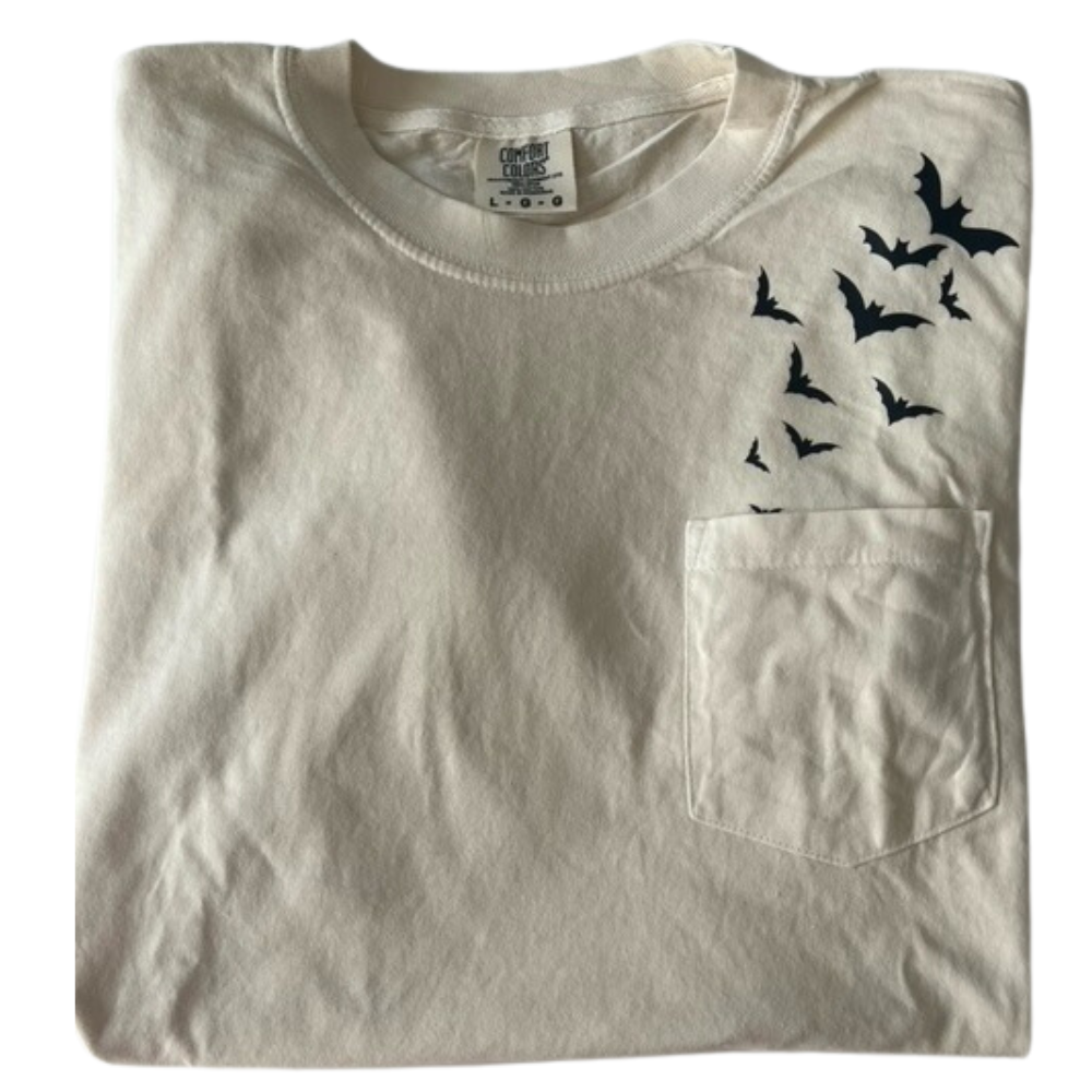 Unisex Halloween Bat T-Shirt with Pocket - Nottingham Embroidery