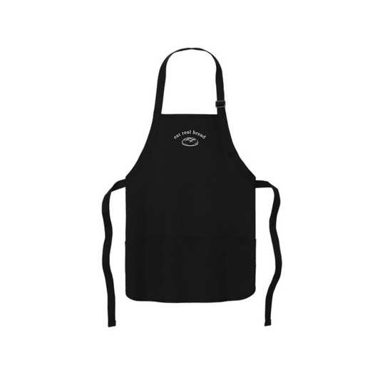"eat good bread" Black Medium-Length Apron with Pouch Pockets - Nottingham Embroidery