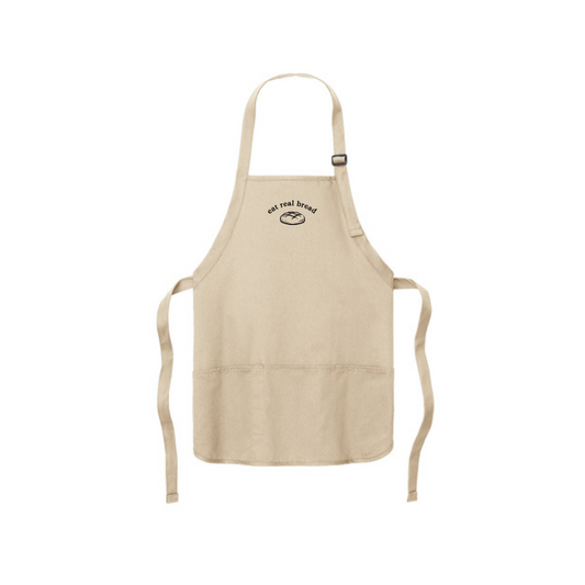 "eat good bread" Sandstone Medium-Length Apron with Pouch Pockets - Nottingham Embroidery