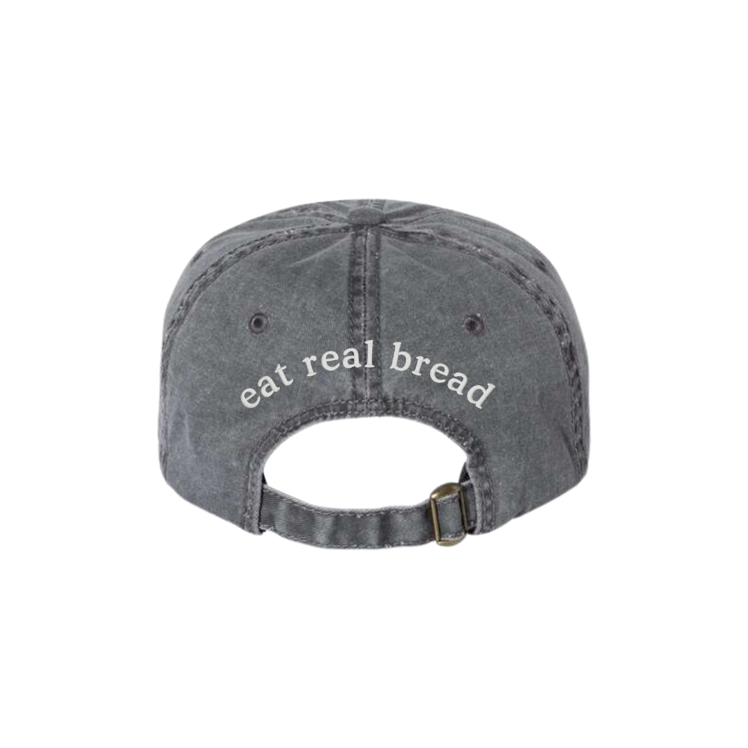 "eat real bread" Black Pigment-Dyed Cap - Nottingham Embroidery