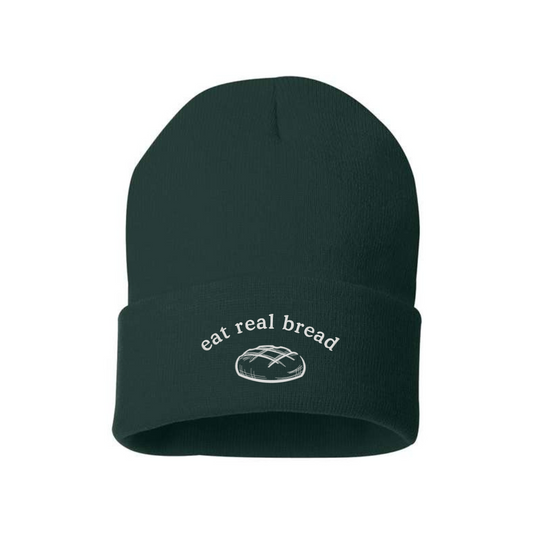 "eat real bread" Forest Cuffed Beanie - Nottingham Embroidery