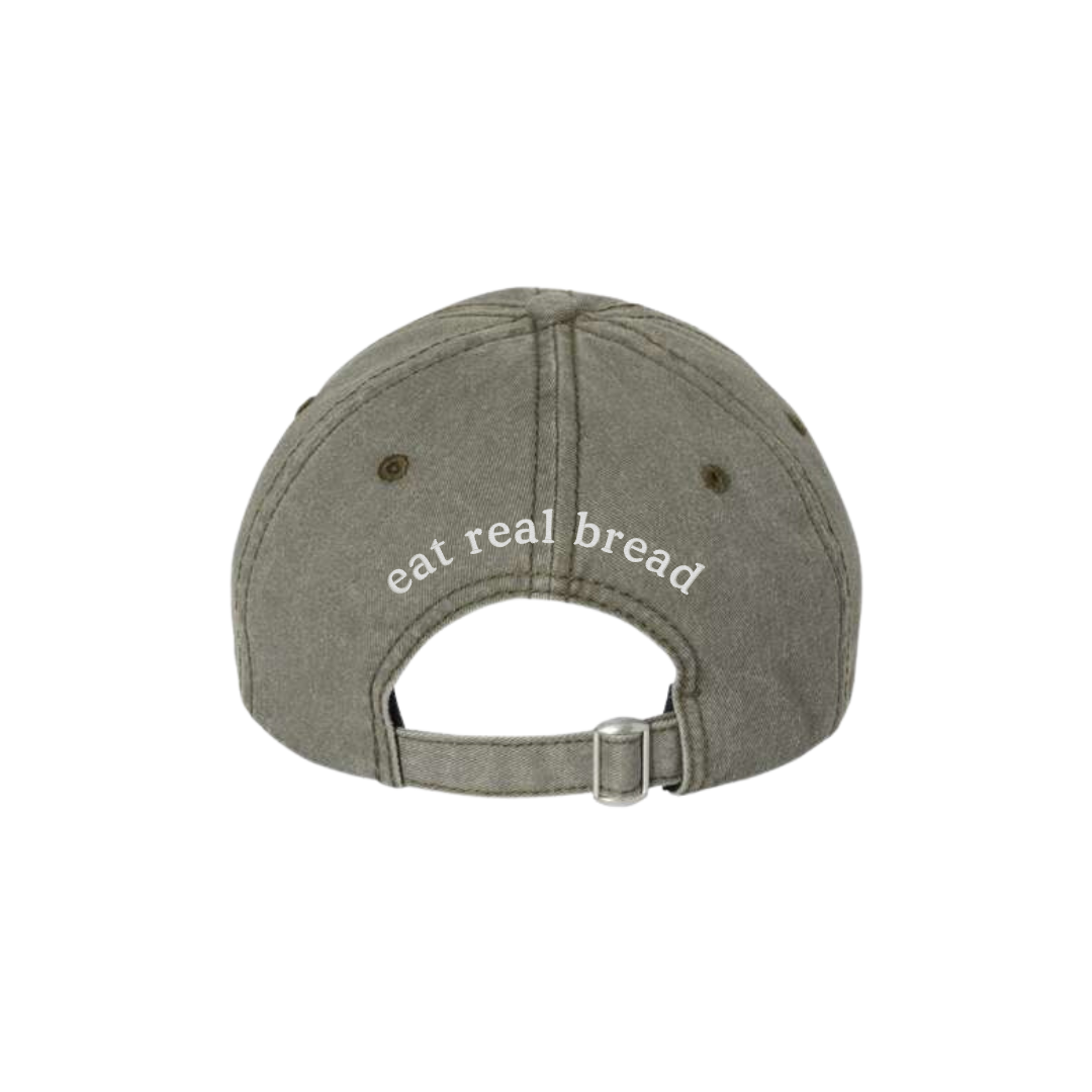 "eat real bread" Olive Pigment-Dyed Cap - Nottingham Embroidery
