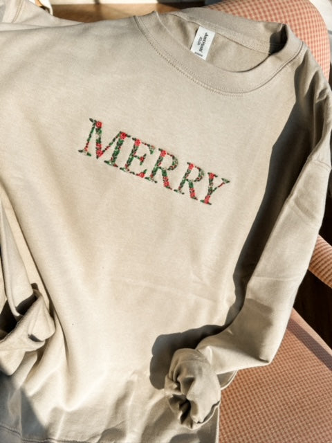 Christmas | Merry Floral - Embroidered Crewneck