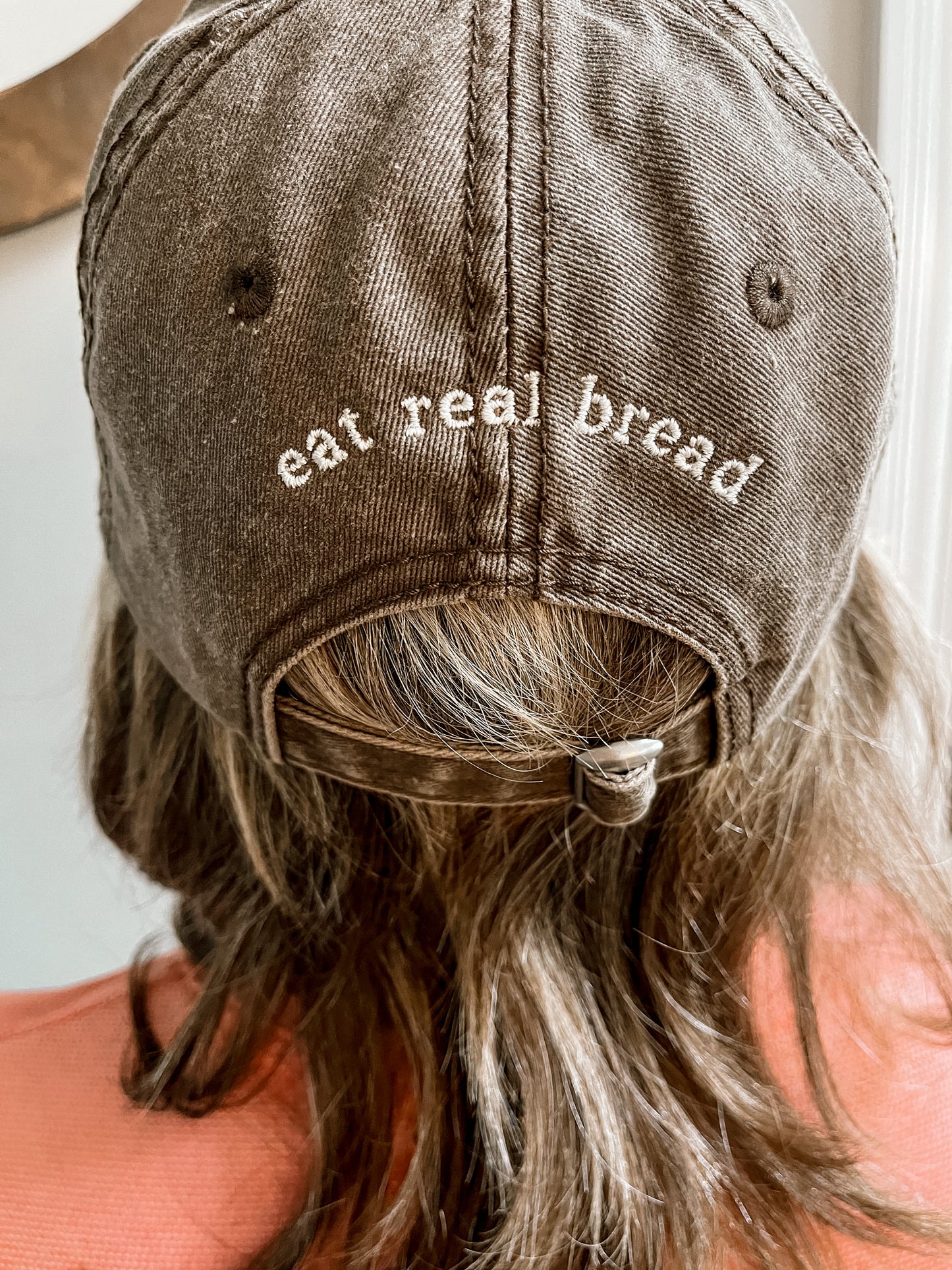 "eat real bread" Black Pigment-Dyed Cap - Nottingham Embroidery