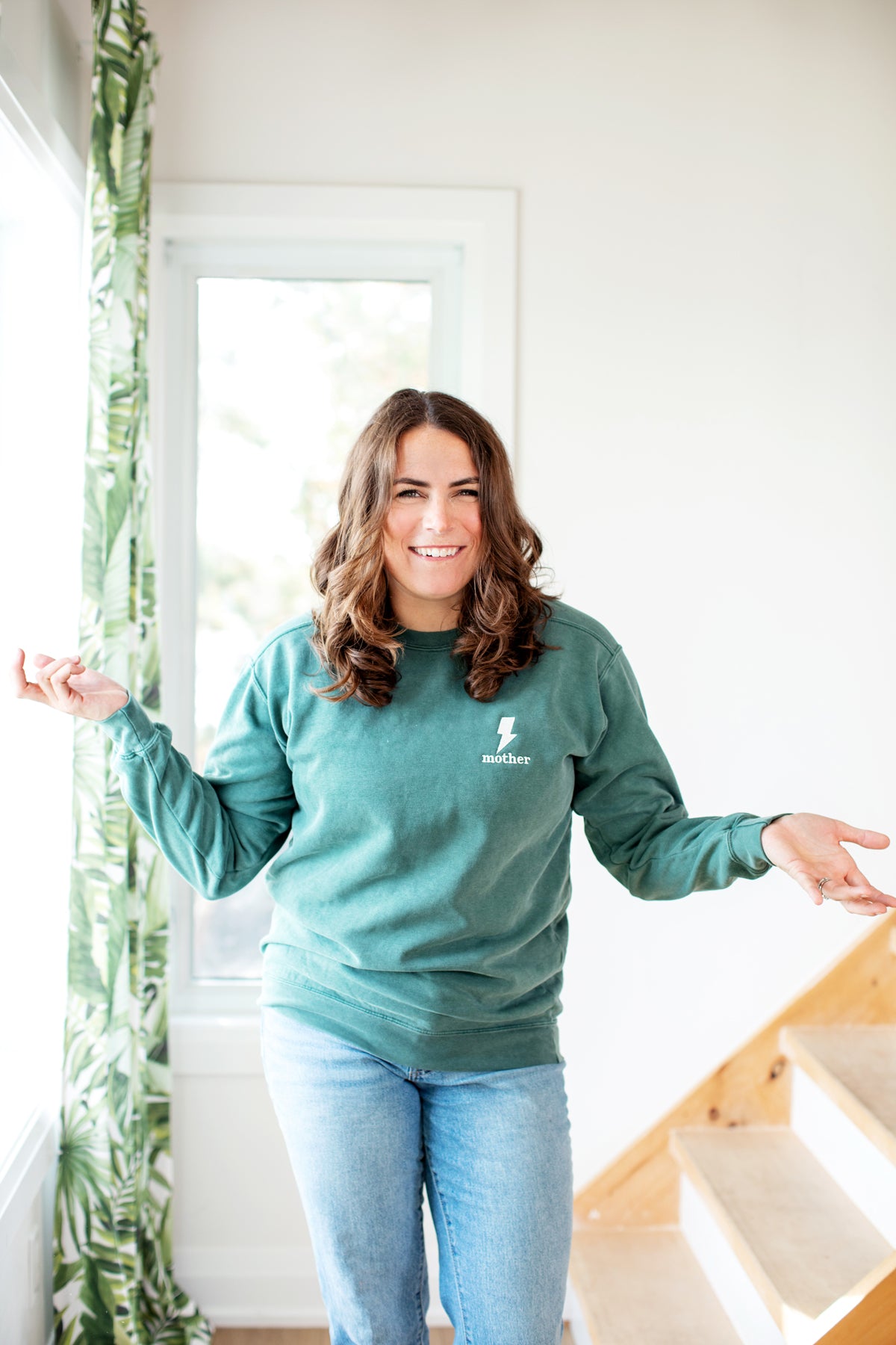 THIS MOTHER MEANS BUSINESS Blue Spruce Long Sleeve T-Shirt - Nottingham Embroidery