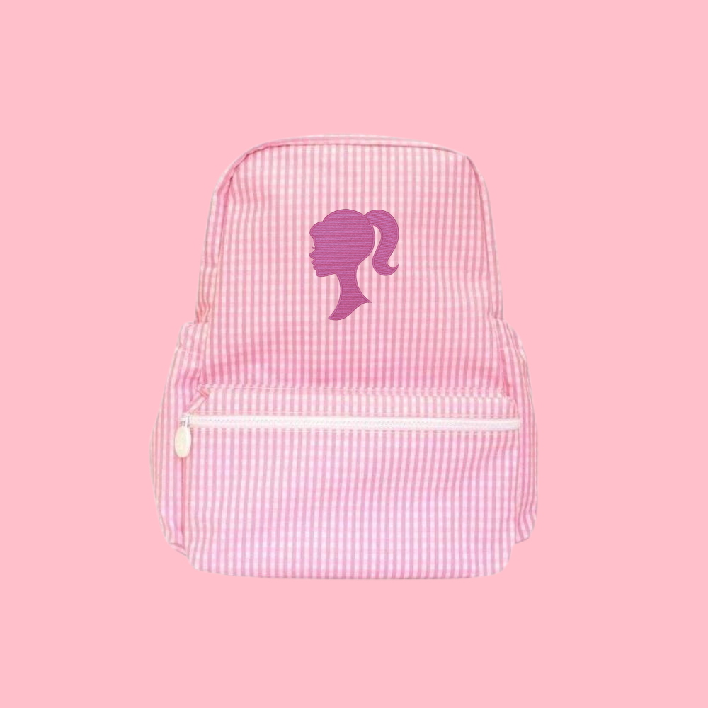 Barbie Pink Gingham TRVL Backpacker - Nottingham Embroidery