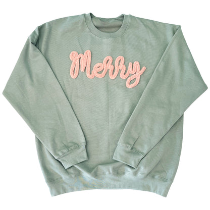 Christmas: Merry Chenillé Crewneck | Embroidered Yarn Sweatshirt