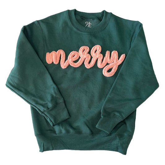 Christmas: Merry Chenillé Crewneck | Embroidered Yarn Sweatshirt
