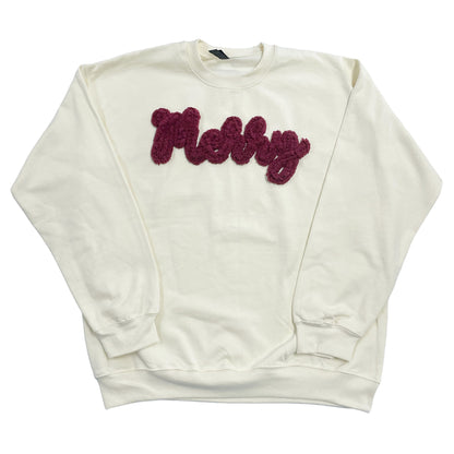 christmas yarn sweatshirt chenille embroidery merry crewneck