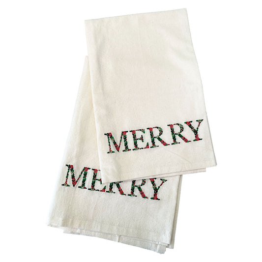 Christmas: Floral Merry Tea Towel